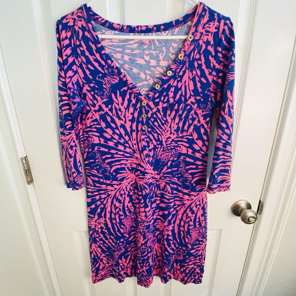 Lilly Pulitzer Dress Size Small Palmetto Rollin in the Grass V Neck Zebra Print